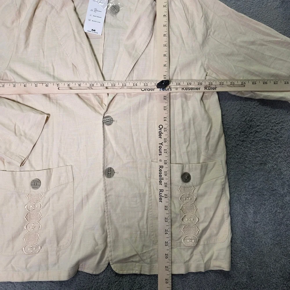 Mens M Blazer Cream Linen Blend Embroidered Pocket Casual XR22.A833